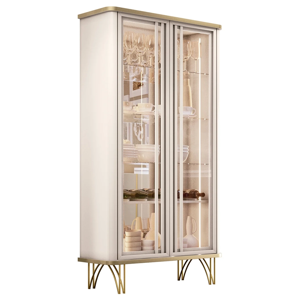 Balcão Buffet Piacente Com Cristaleira Alvora Off/Champanhe H01 - Mpozenato