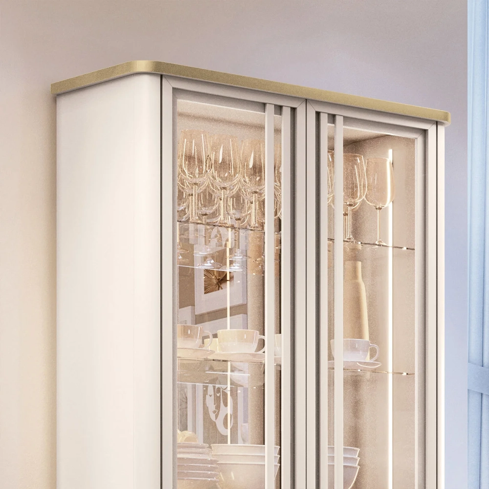 Balcão Buffet Piacente Com Cristaleira Alvora Off/Champanhe H01 - Mpozenato