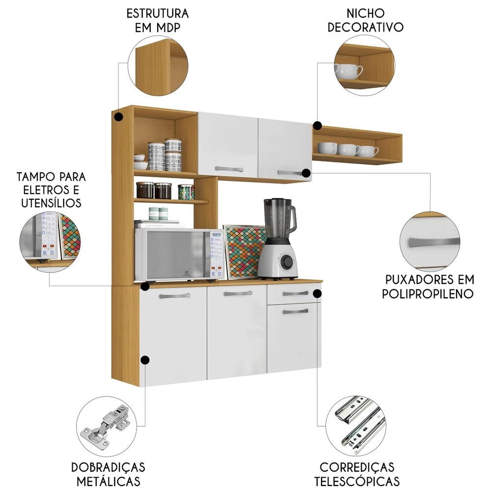 Armário de Cozinha Compacta 180cm Maxyn Cinamomo/Branco A15 - Mpozenato 