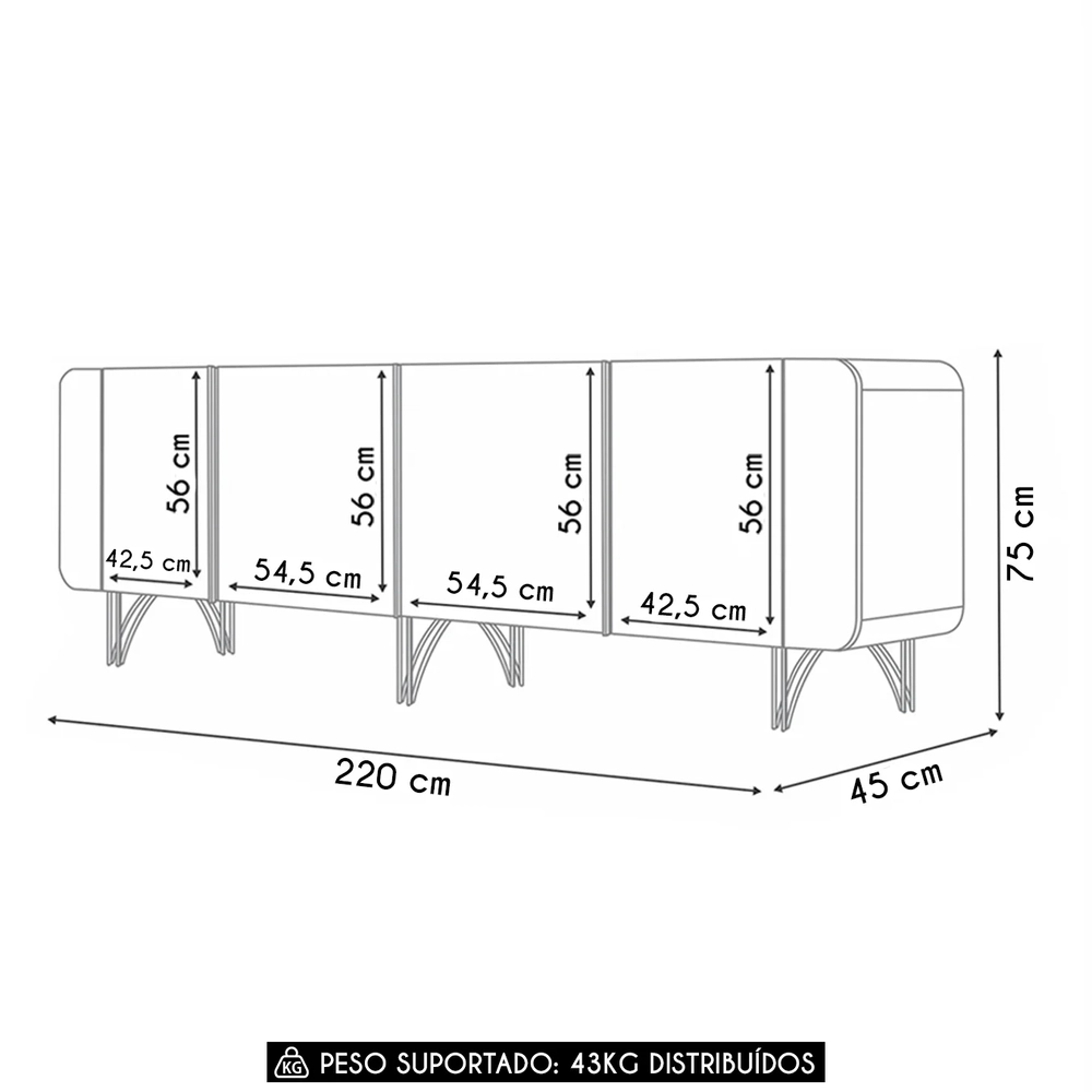 Balcão Aparador Buffet Com 4 Portas Saluti Off/Champanhe - HB Móveis