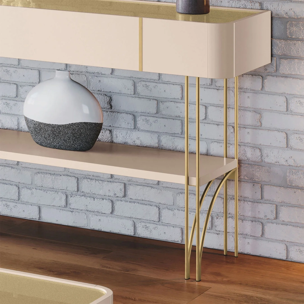 Aparador Para Sala de Estar Pés de Aço Vivant Off/Champanhe - HB Móveis