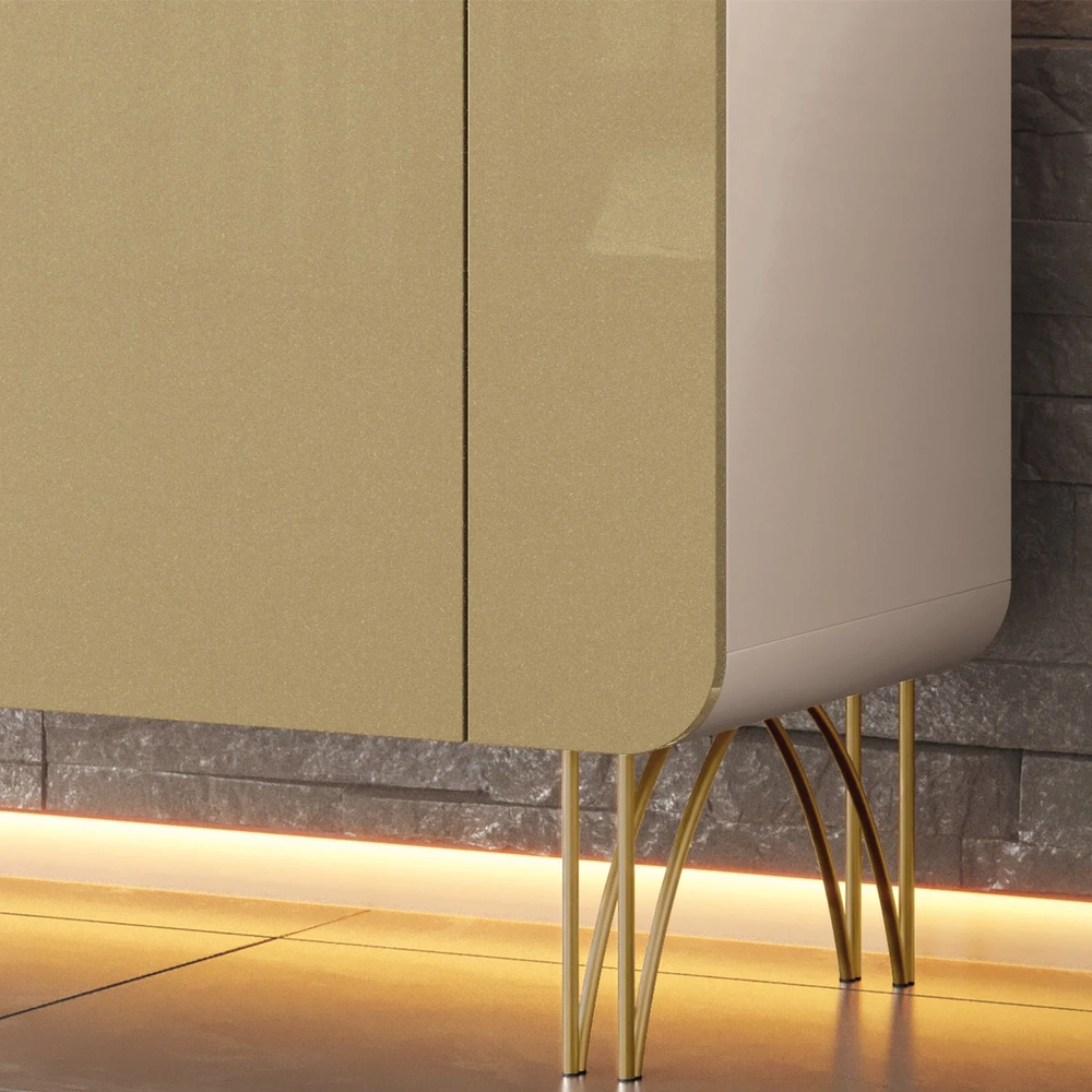 Balcão Aparador Buffet 2 Portas Pé Metal Benvenuto Off/Champanhe - HB Móveis