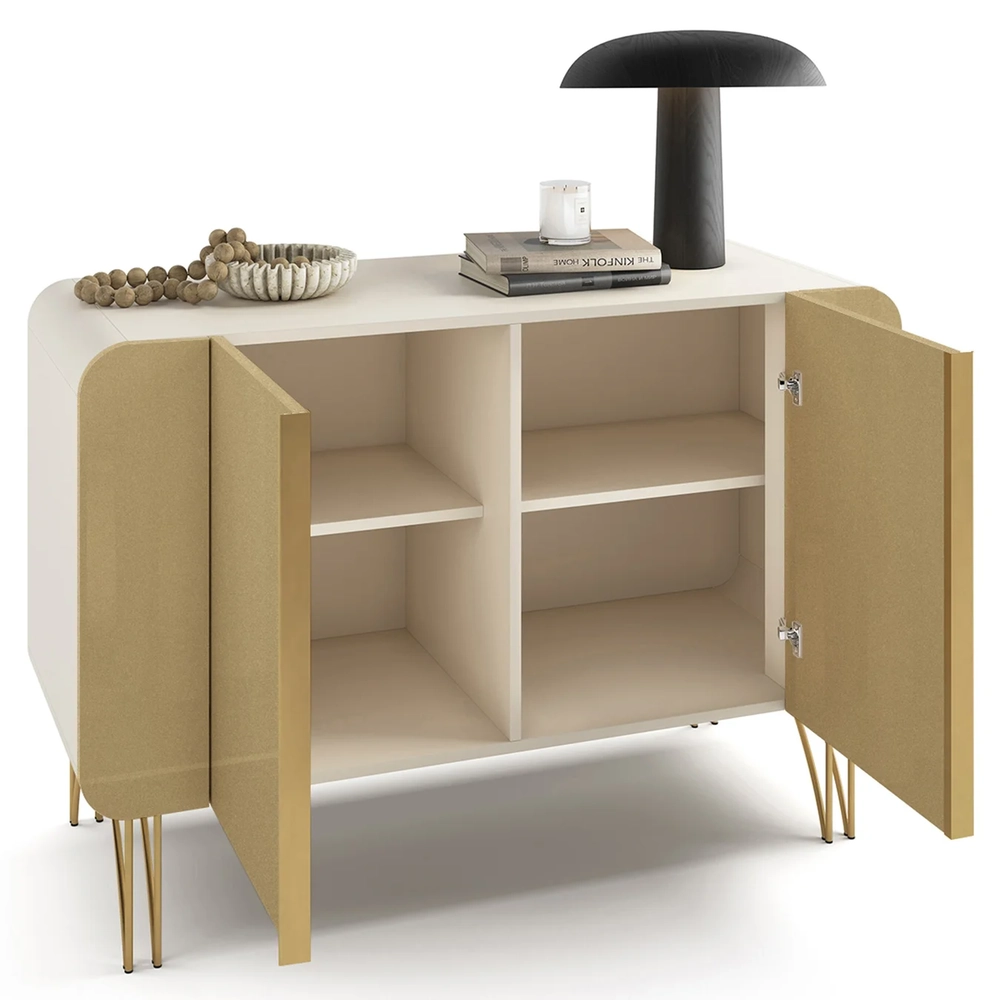 Balcão Aparador Buffet 2 Portas Pé Metal Benvenuto Off/Champanhe - HB Móveis