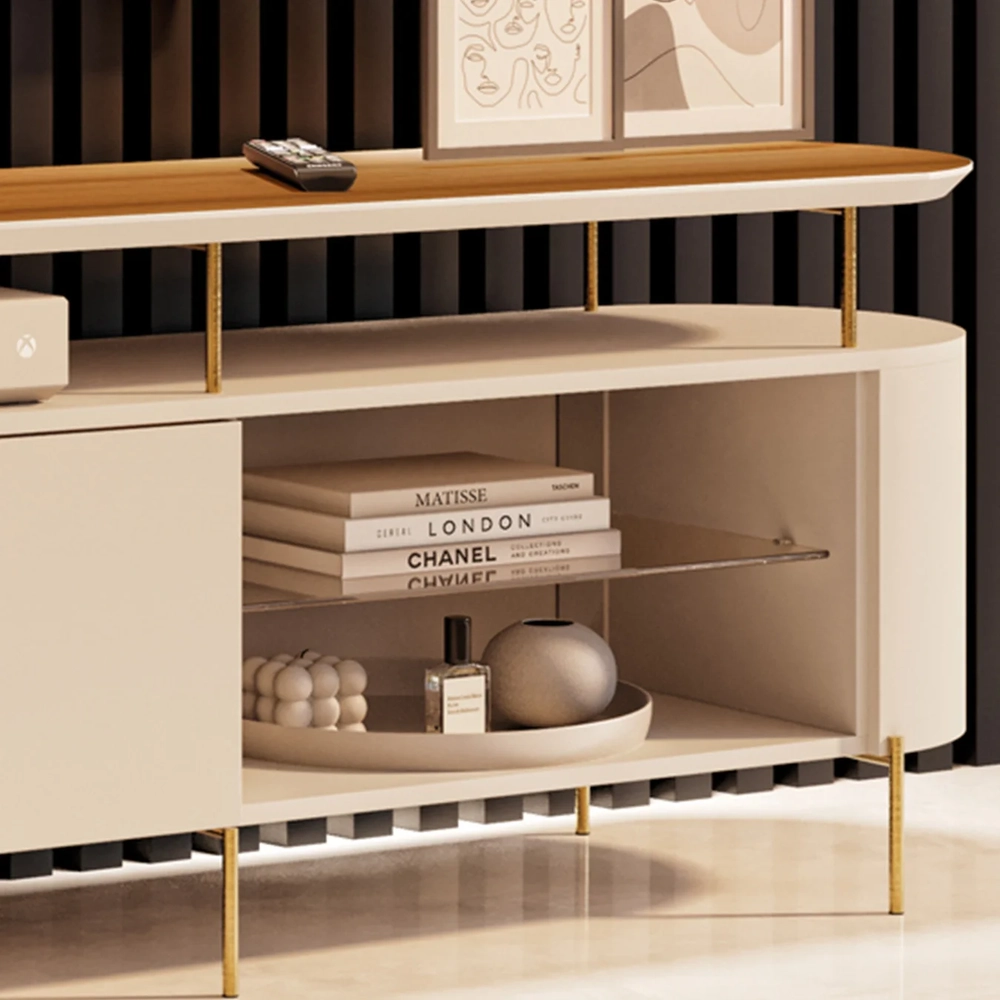 Rack TV 85 Pol 220cm 2 Portas Com LED Ária Off/Cinamomo - HB Móveis