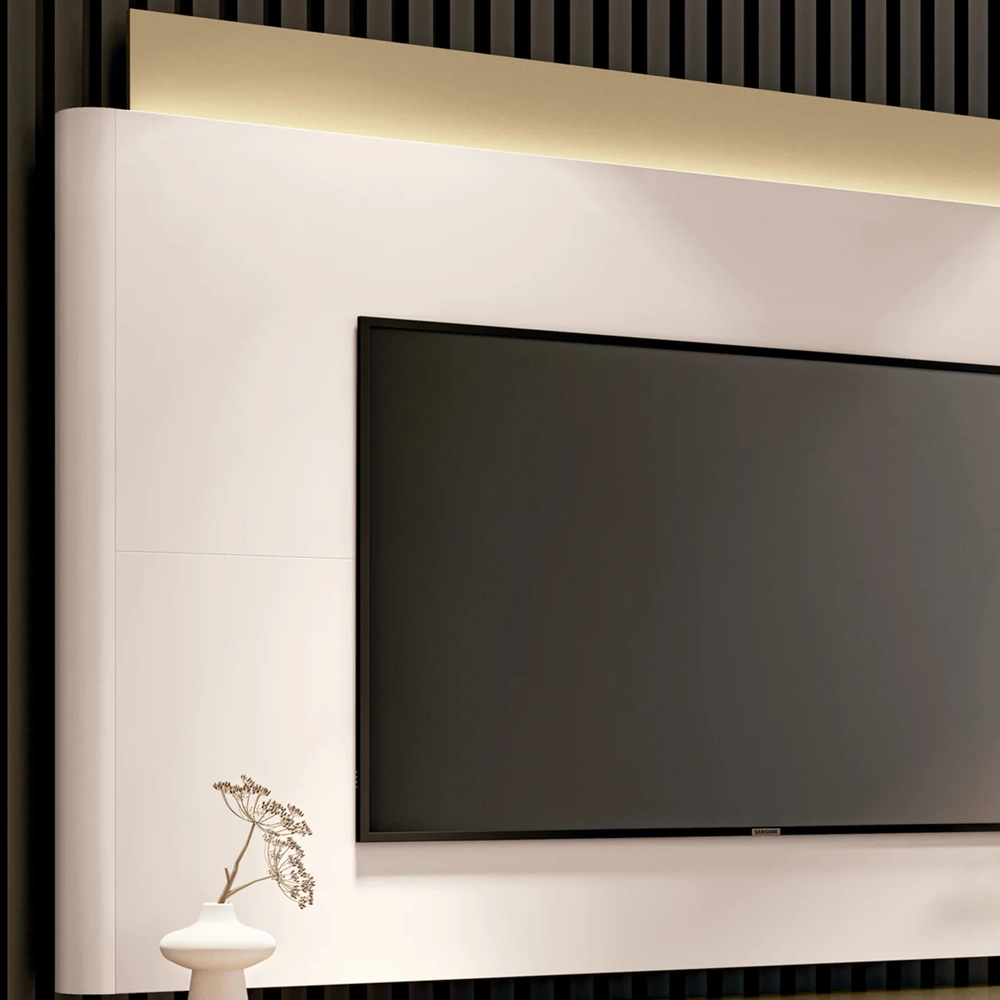 Painel TV 85 Pol Nobre e Rack Bancada Ária Off/Champanhe - HB Móveis