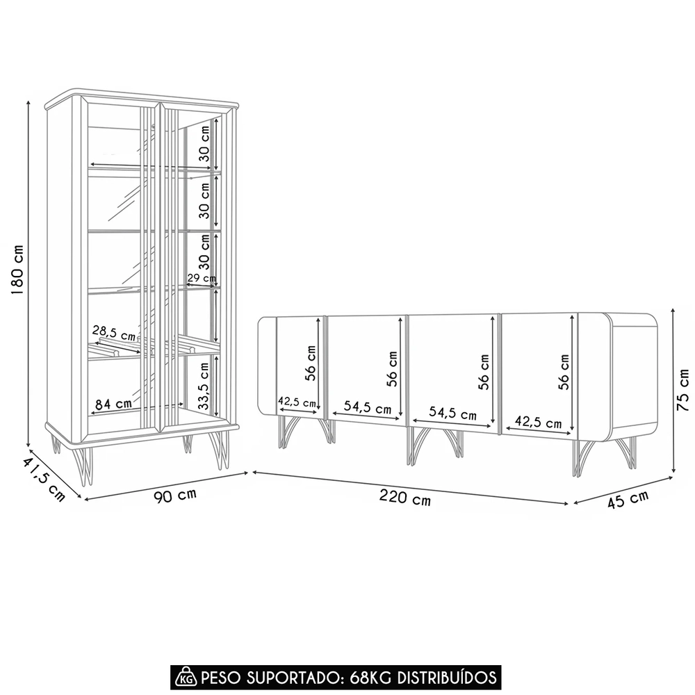 Balcão Buffet Saluti Com Cristaleira Évora Off/Champanhe - HB Móveis