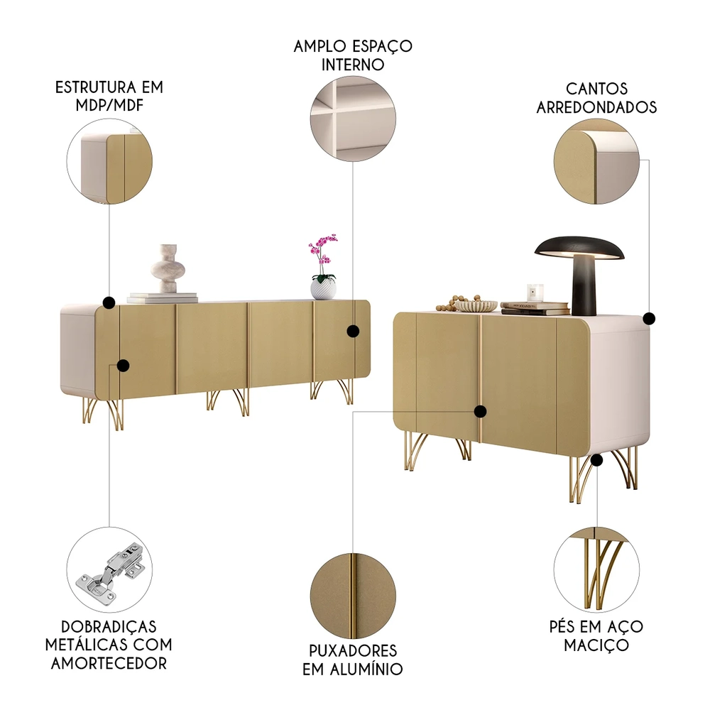 Balcão Aparador Buffet Saluti e Benvenuto Off/Champanhe - HB Móveis