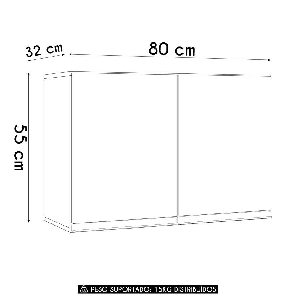Armário de Cozinha Aéreo 80cm Com 2 Portas Andréia Amêndoa/Branco - AJL Móveis