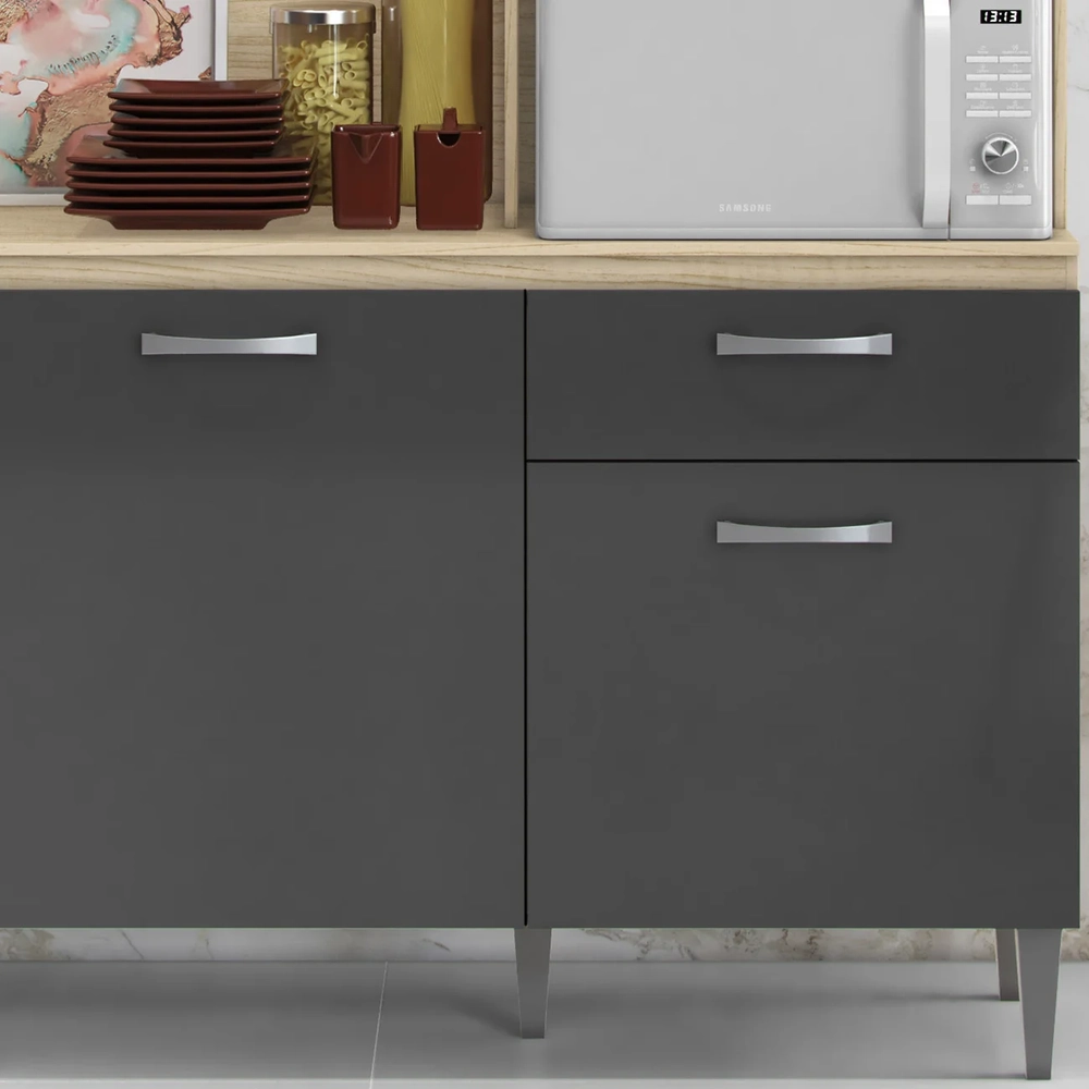 Armário de Cozinha Compacta 160cm Sovira Avena/Grafite A15 - Mpozenato 