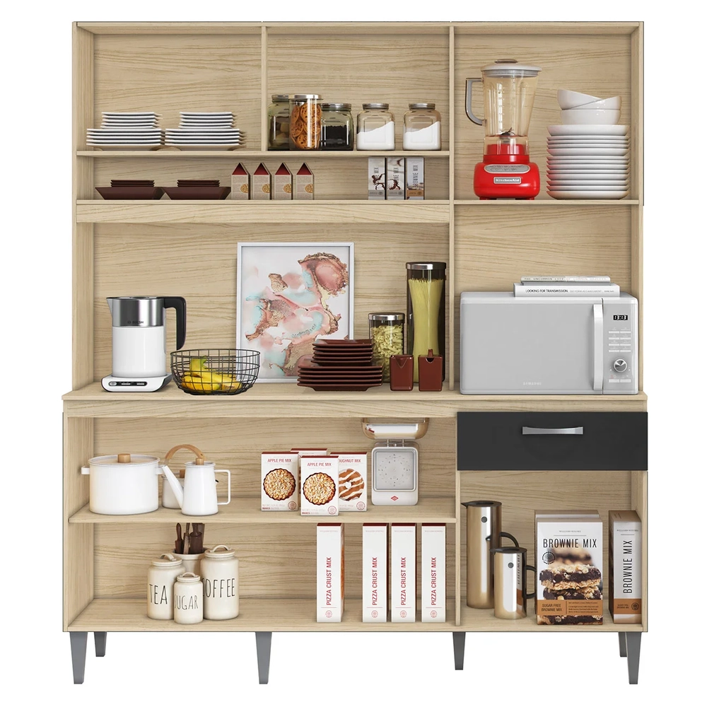 Armário de Cozinha Compacta 160cm Sovira Avena/Grafite A15 - Mpozenato 