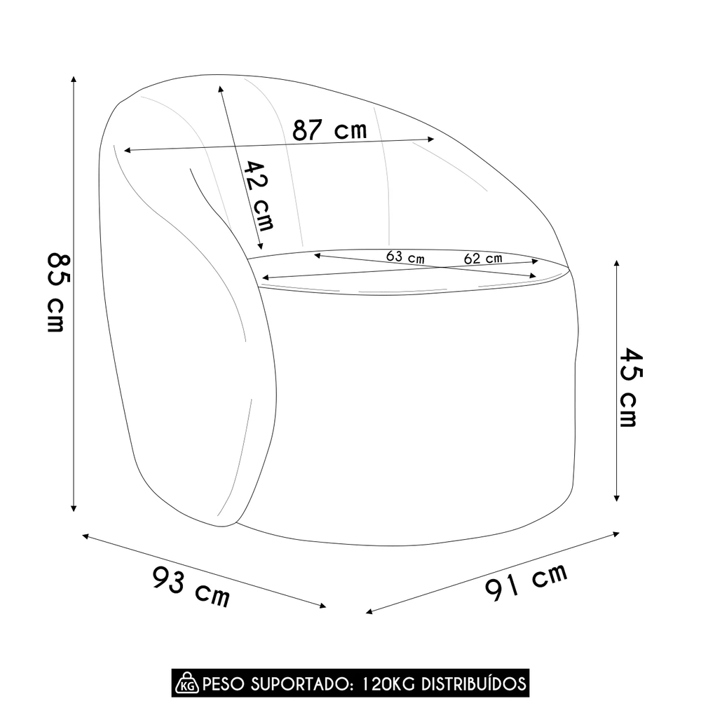 Poltrona Sala Giratória Redonda 91cm Steve Suede Bege I01  - Mpozenato