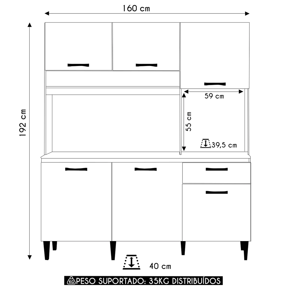 Armário de Cozinha Compacta 160cm Sovira Atacama/Off A15   - Mpozenato 