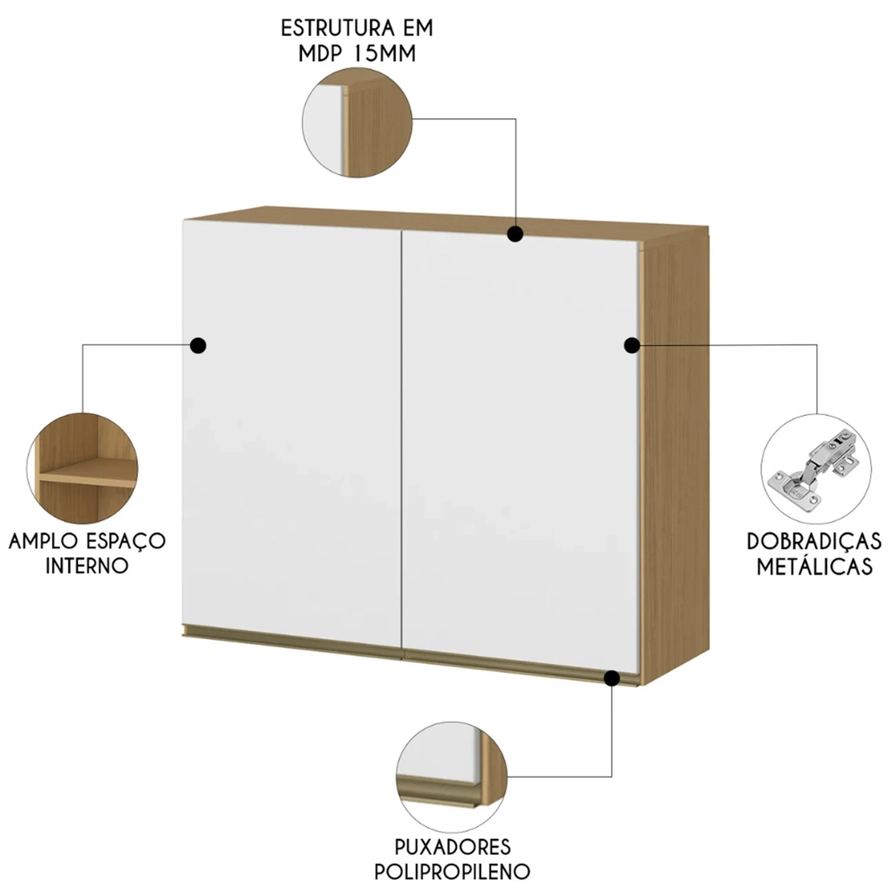 Armário de Cozinha Aéreo 70cm Sirelian Atacama/Branco A15  - Mpozenato 