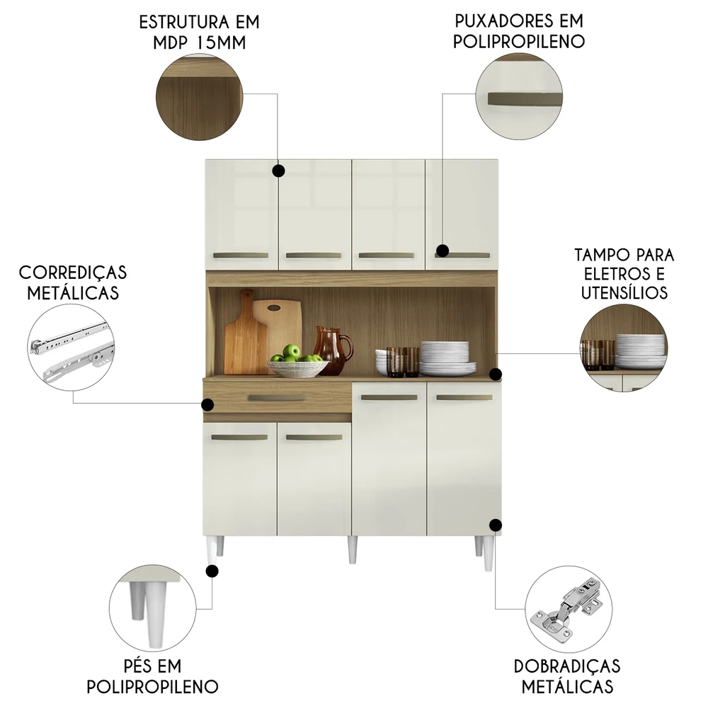 Armário de Cozinha Compacta 121cm Thalorin Atacama/Off A15 - Mpozenato