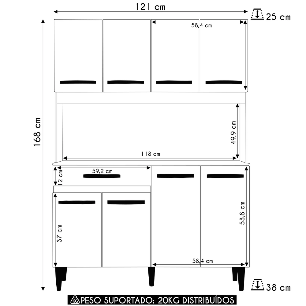 Armário de Cozinha Compacta 121cm Thalorin Atacama/Off A15 - Mpozenato