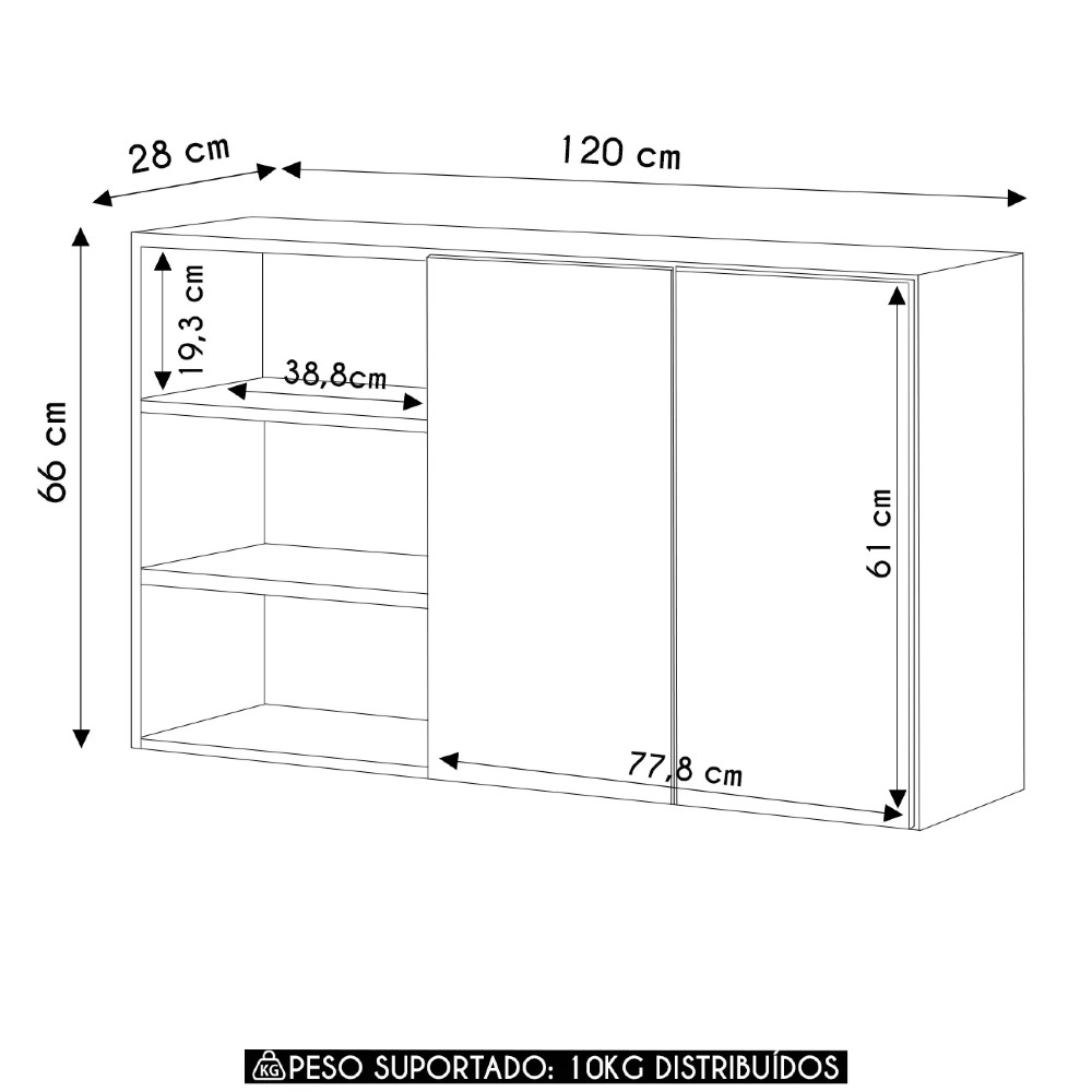 Armário de Cozinha Aéreo 120cm Noriel Cinamomo/Branco A15 - Mpozenato 