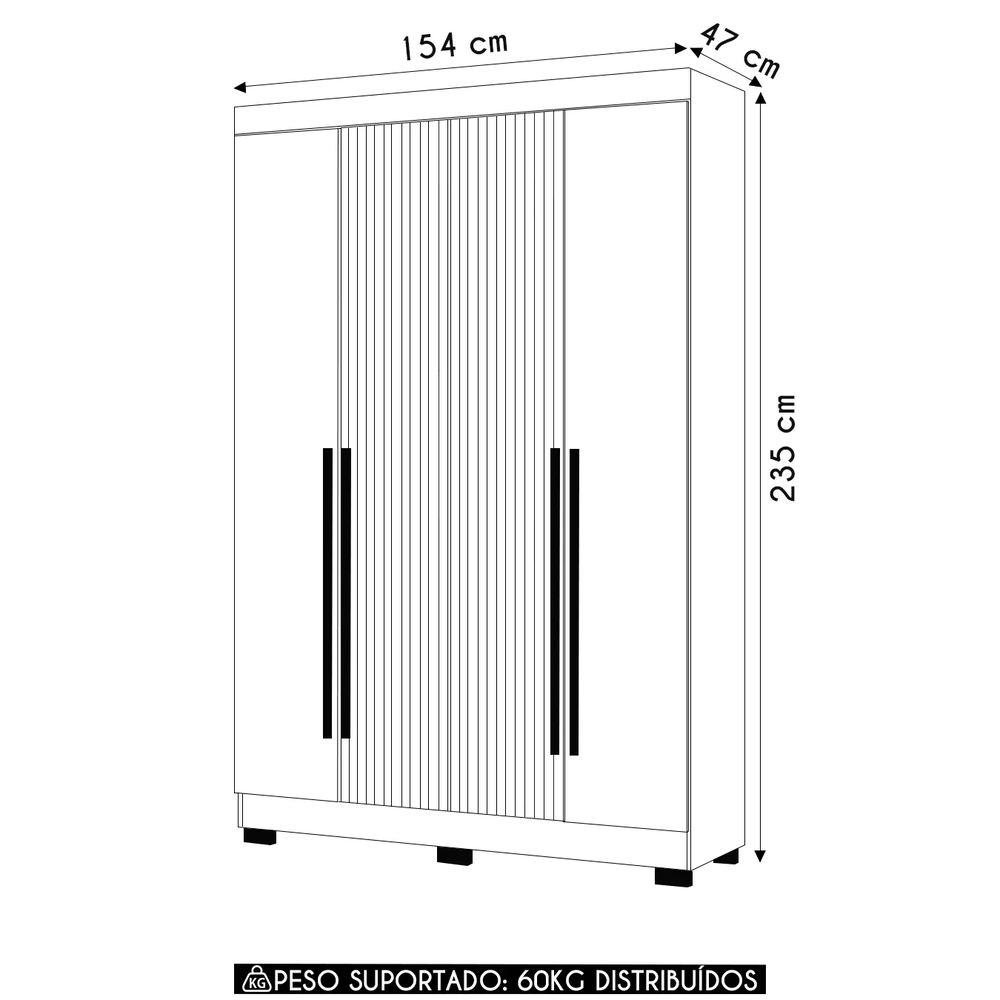 Guarda Roupa Solteiro 154cm 4 Portas Raiz Atacama/Grafite A15 - Mpozenato 