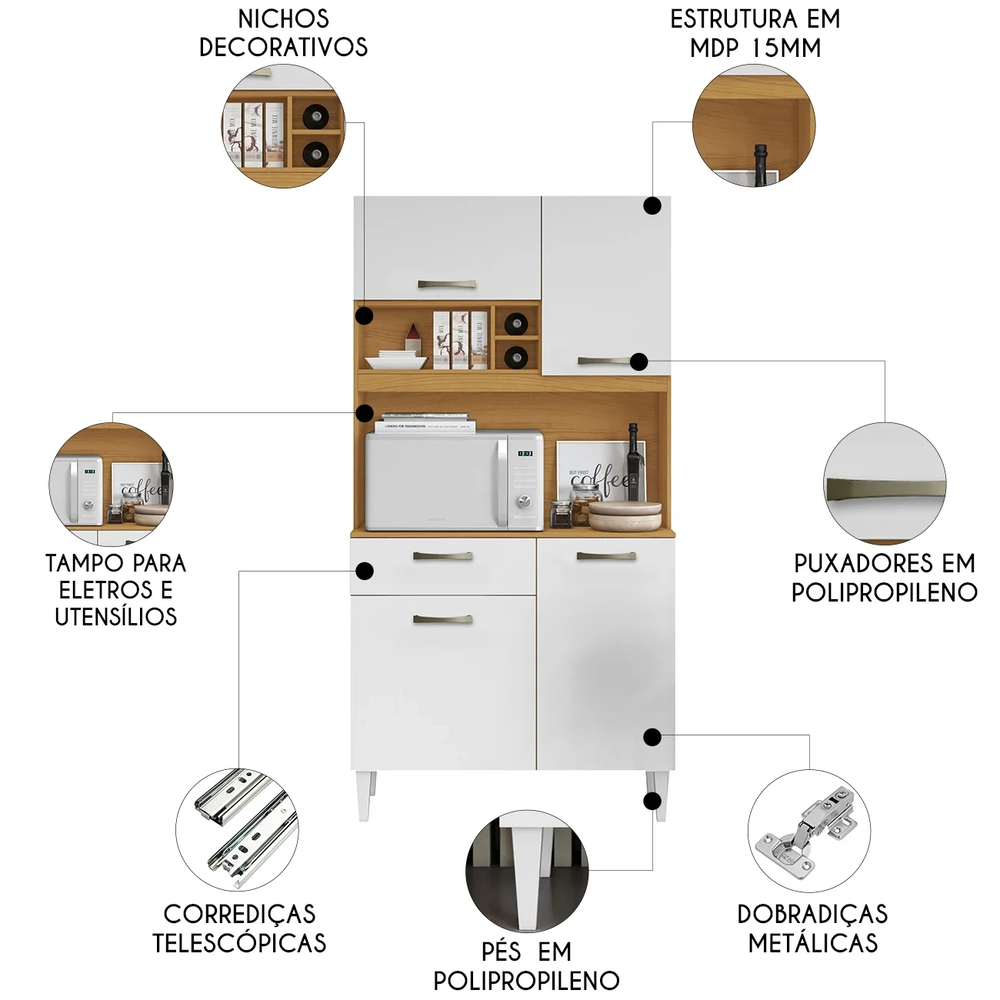Armário de Cozinha Compacta 91cm Morgan Cinamomo/Branco A15 - Mpozenato