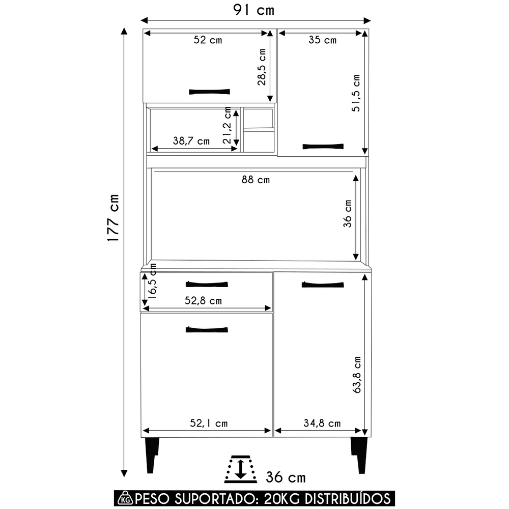 Armário de Cozinha Compacta 91cm Morgan Cinamomo/Branco A15 - Mpozenato