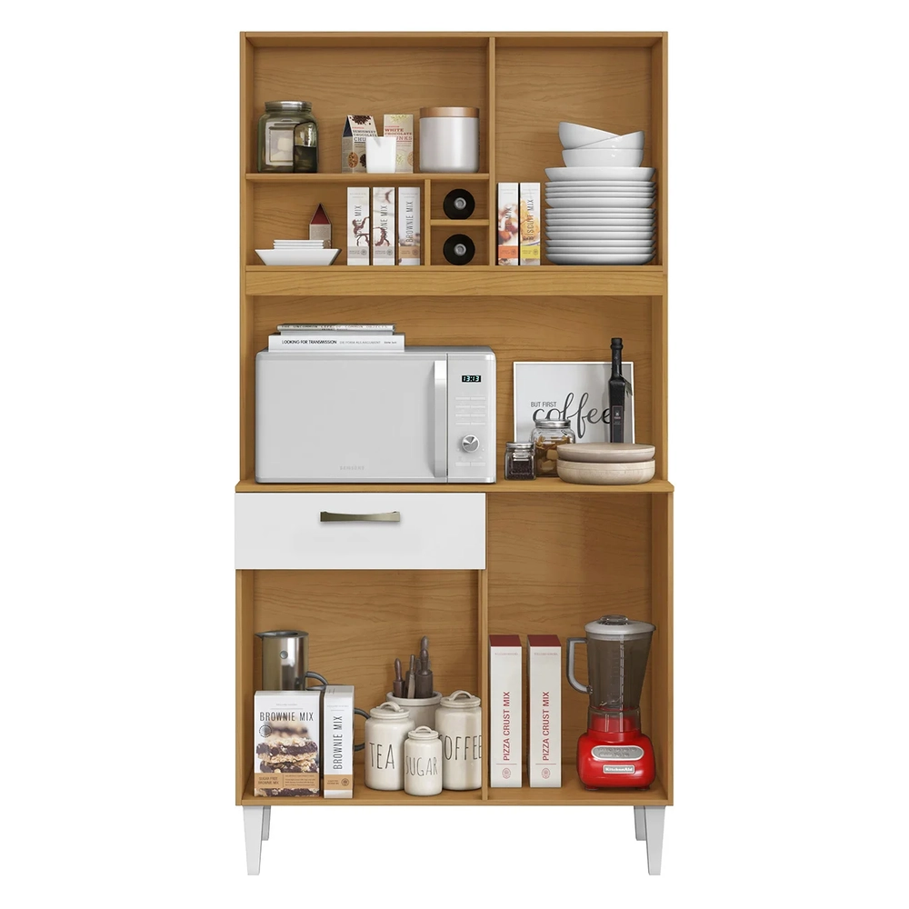 Armário de Cozinha Compacta 91cm Morgan Cinamomo/Branco A15 - Mpozenato