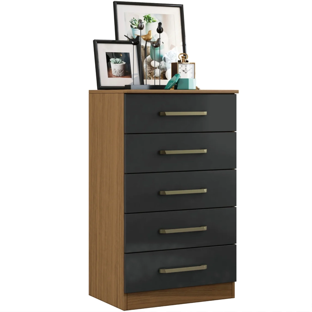Cômoda Quarto Solteiro 61cm 5 Gavetas Velma Atacama/Grafite A15 - Mpozenato 