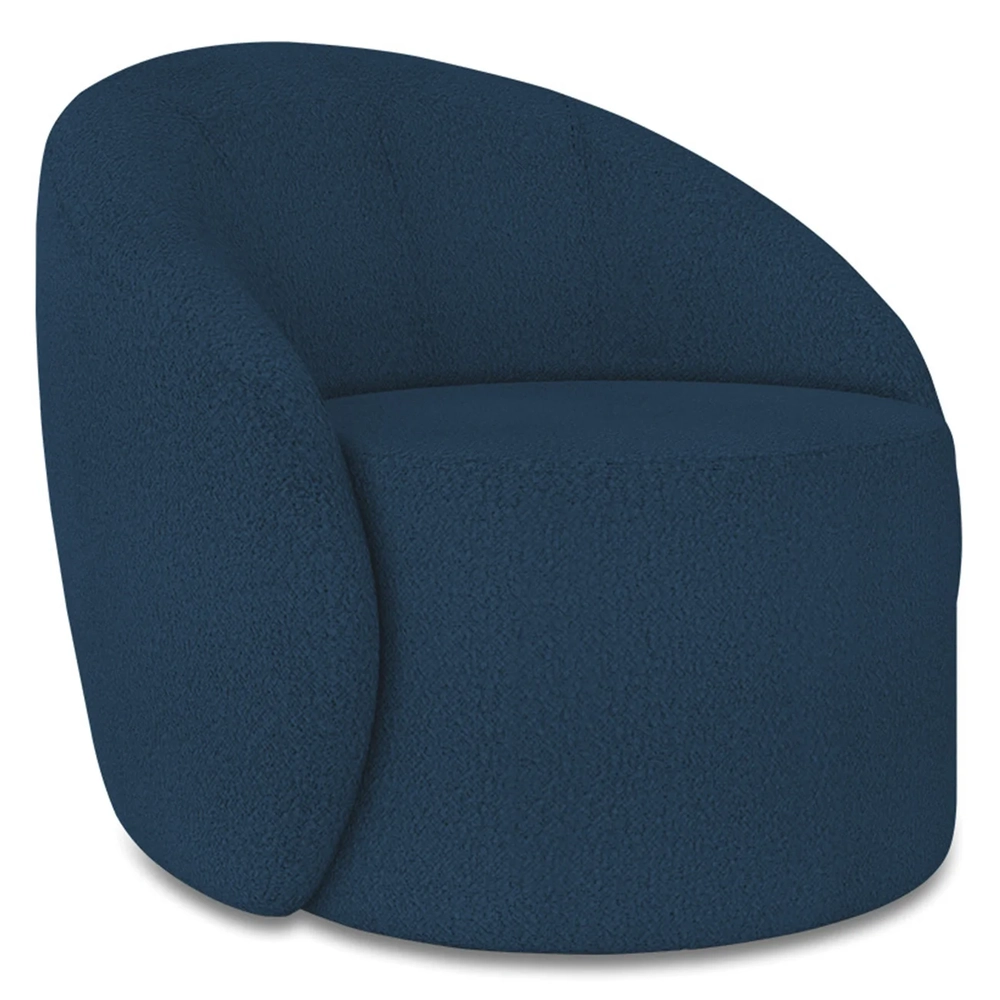 Poltrona Sala Decorativa Redonda Kit 2 Steve Boucle Azul I01  - Mpozenato