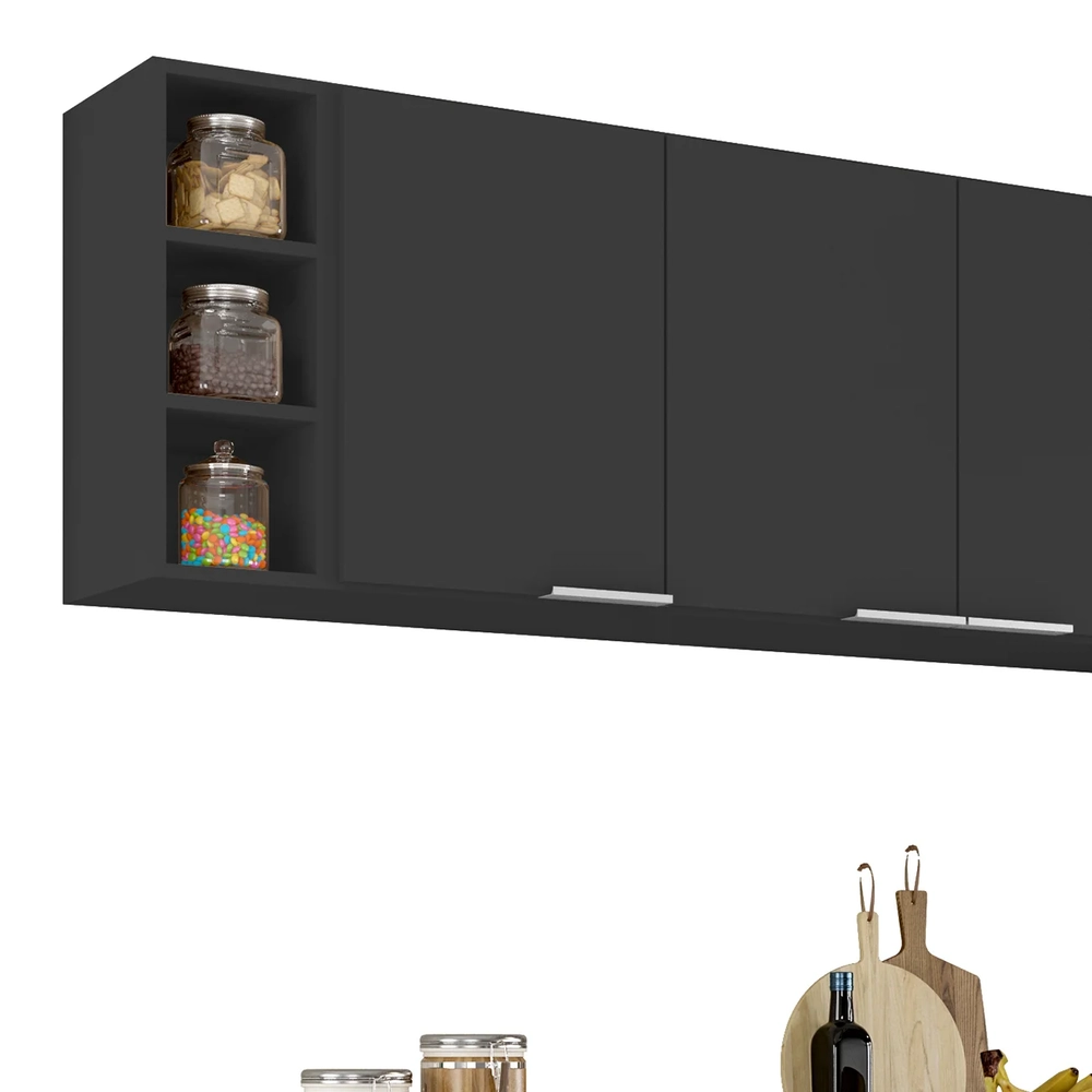 Armário de Cozinha CP12 e Tampo 118cm Pérola M24 Preto      - Mpozenato
