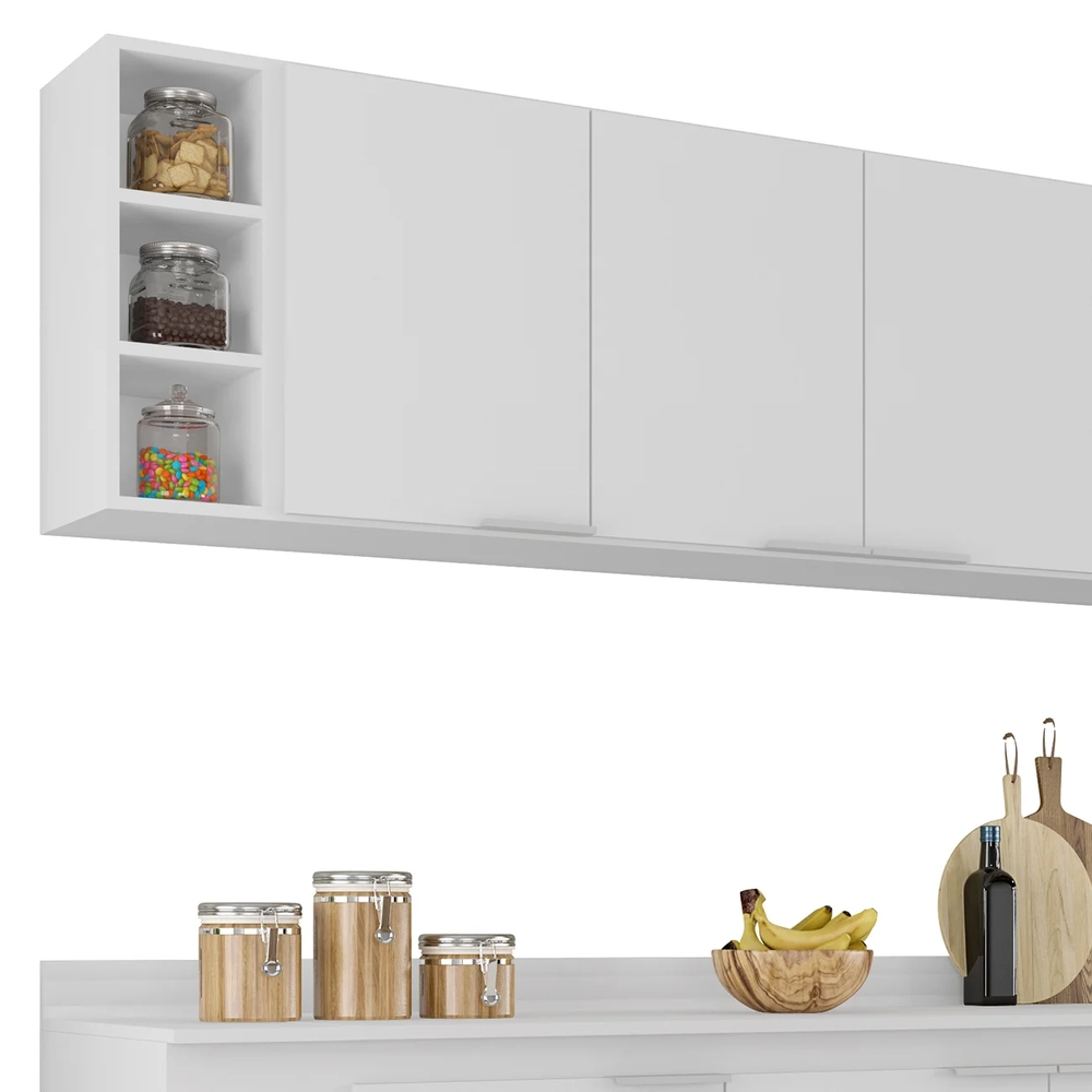 Armário de Cozinha CP13 e Tampo 200cm Pérola M24 Branco     - Mpozenato