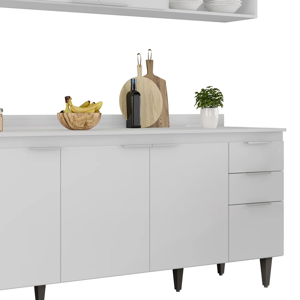 Armário de Cozinha CP13 e Tampo 200cm Pérola M24 Branco     - Mpozenato