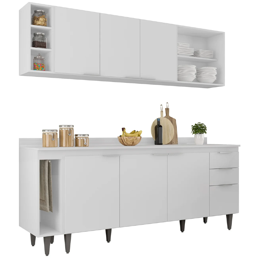Armário de Cozinha CP13 e Tampo 200cm Pérola M24 Branco - Mpozenato