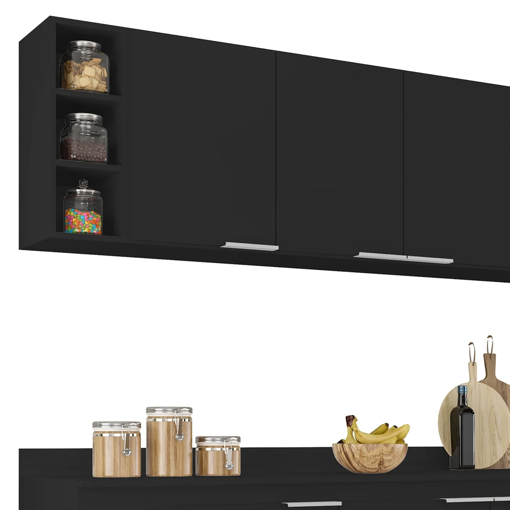 Armário de Cozinha CP13 e Tampo 200cm Pérola M24 Preto      - Mpozenato