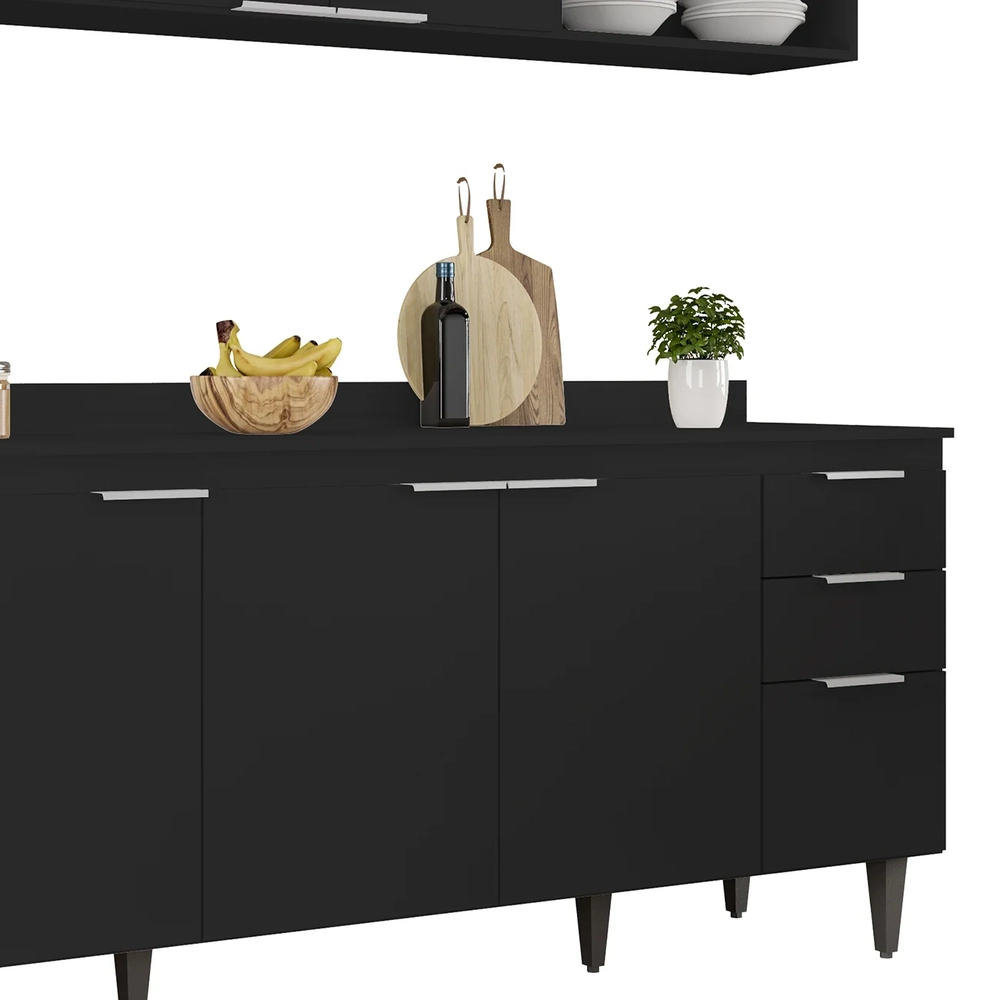 Armário de Cozinha CP13 e Tampo 200cm Pérola M24 Preto      - Mpozenato