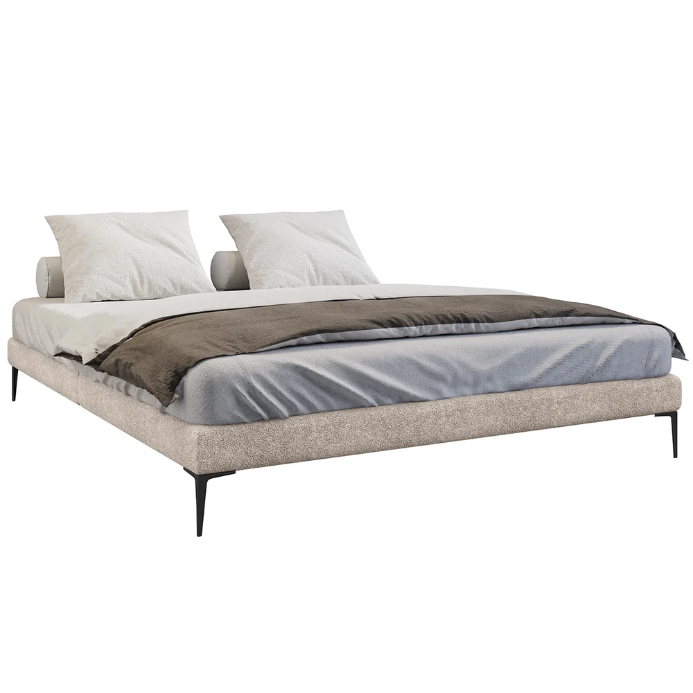 Cama Queen Base Box 158cm Pés Ferro Susano Boucle Bege Z04 - Mpozenato 