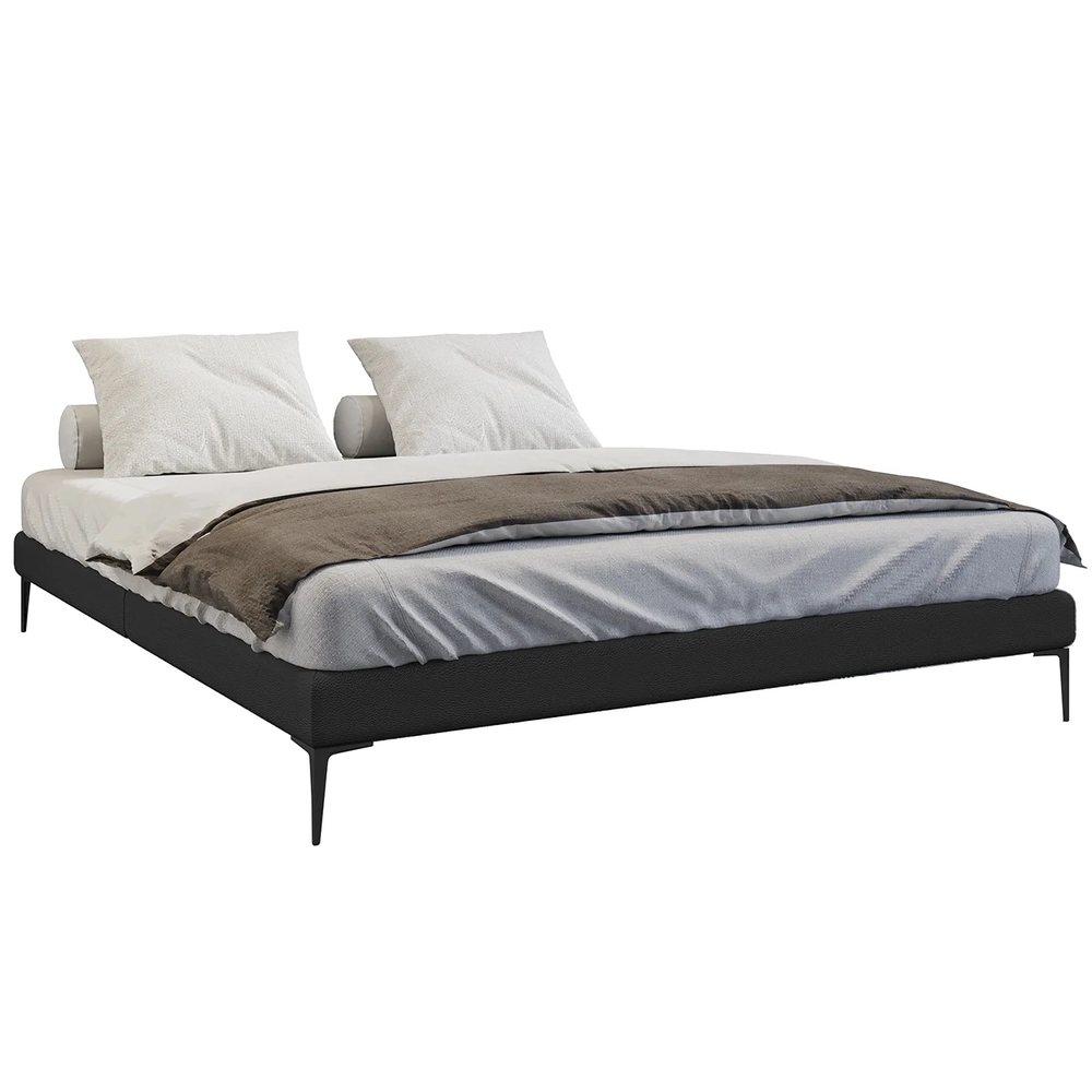 Cama Queen Base Box 158cm Pés Ferro Susano Sintético Preto Z04 - Mpozenato