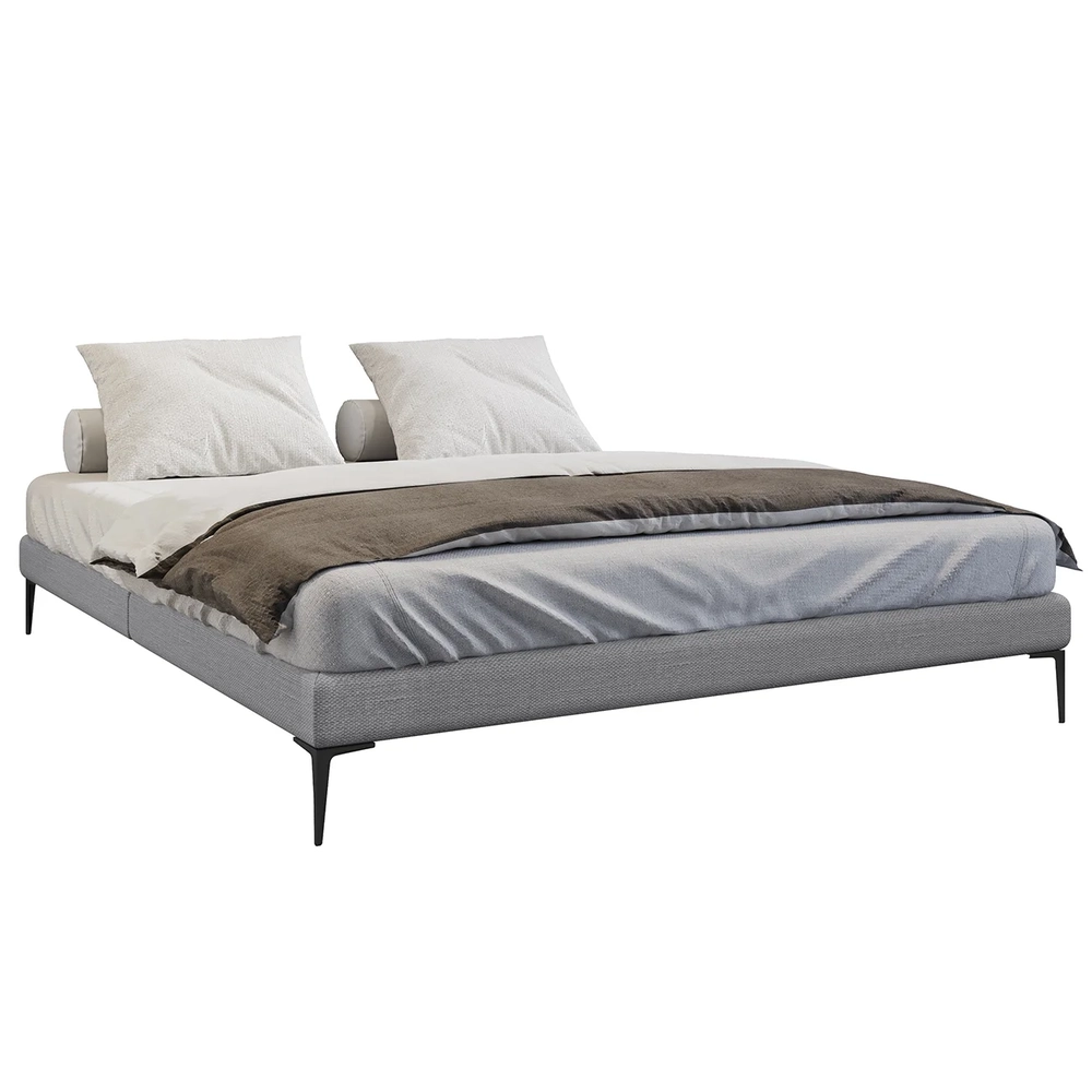 Cama King Base Box 193cm Pés de Ferro Susano Linho Cinza Z04 - Mpozenato