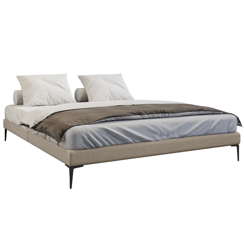 Cama King Base Box 193cm Pés de Ferro Susano Linho Bege Z04 - Mpozenato