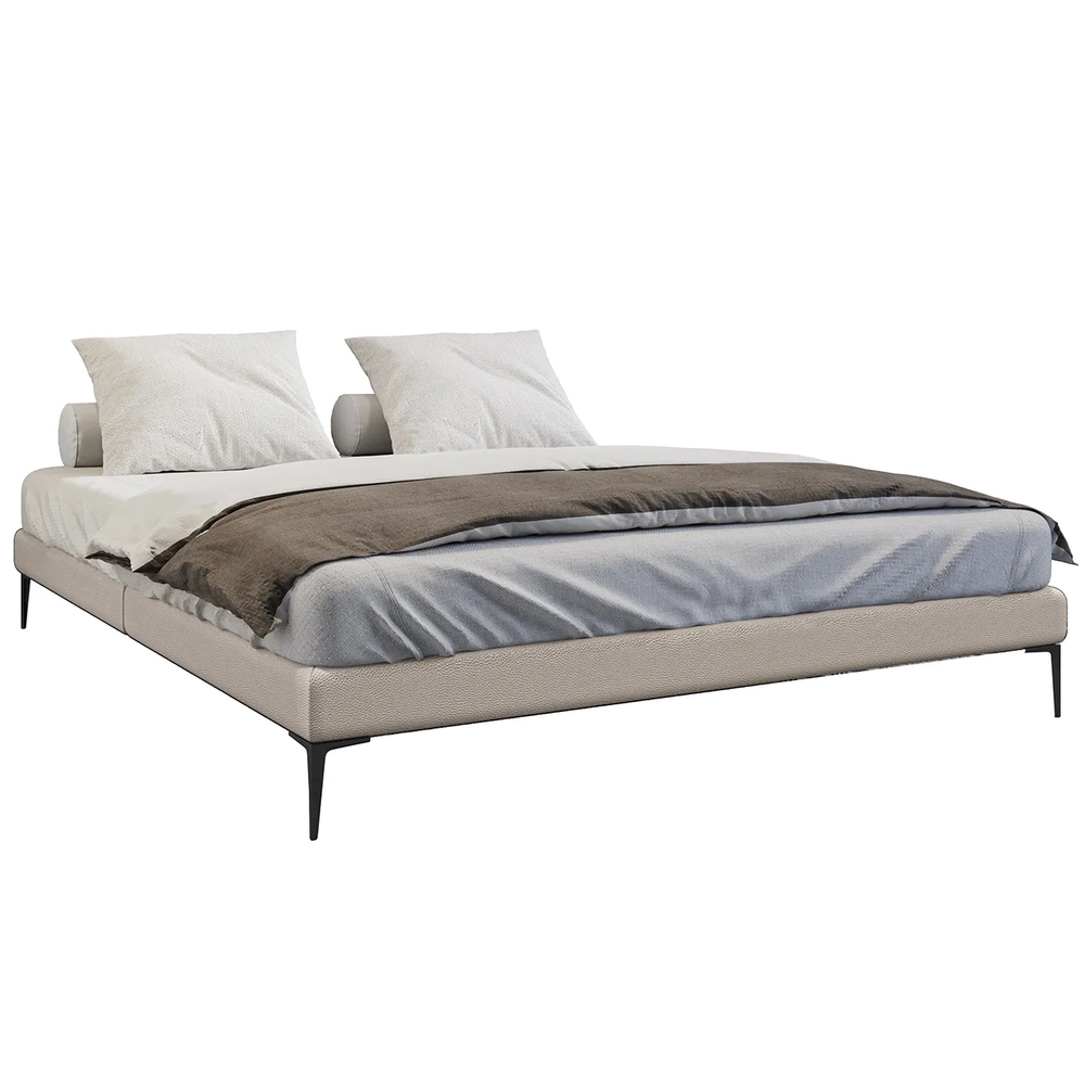 Cama King Base Box 193cm Pés de Ferro Susano Sintético Bege Z04 - Mpozenato