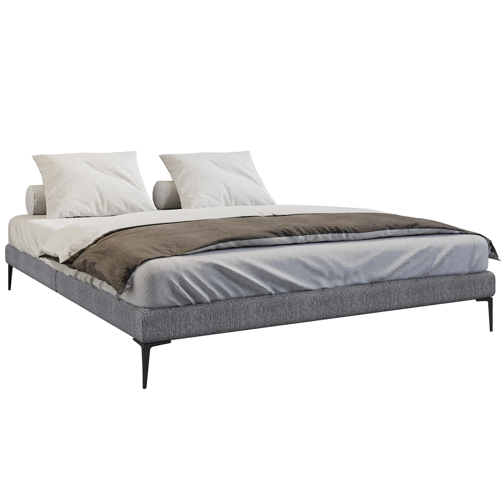 Cama King Base Box 193cm Pés de Ferro Susano Linho Prata Z04 - Mpozenato
