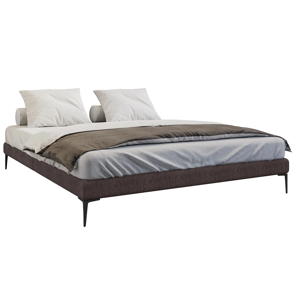 Cama King Base Box 193cm Pés de Ferro Susano Linho Chocolate Z04 - Mpozenato