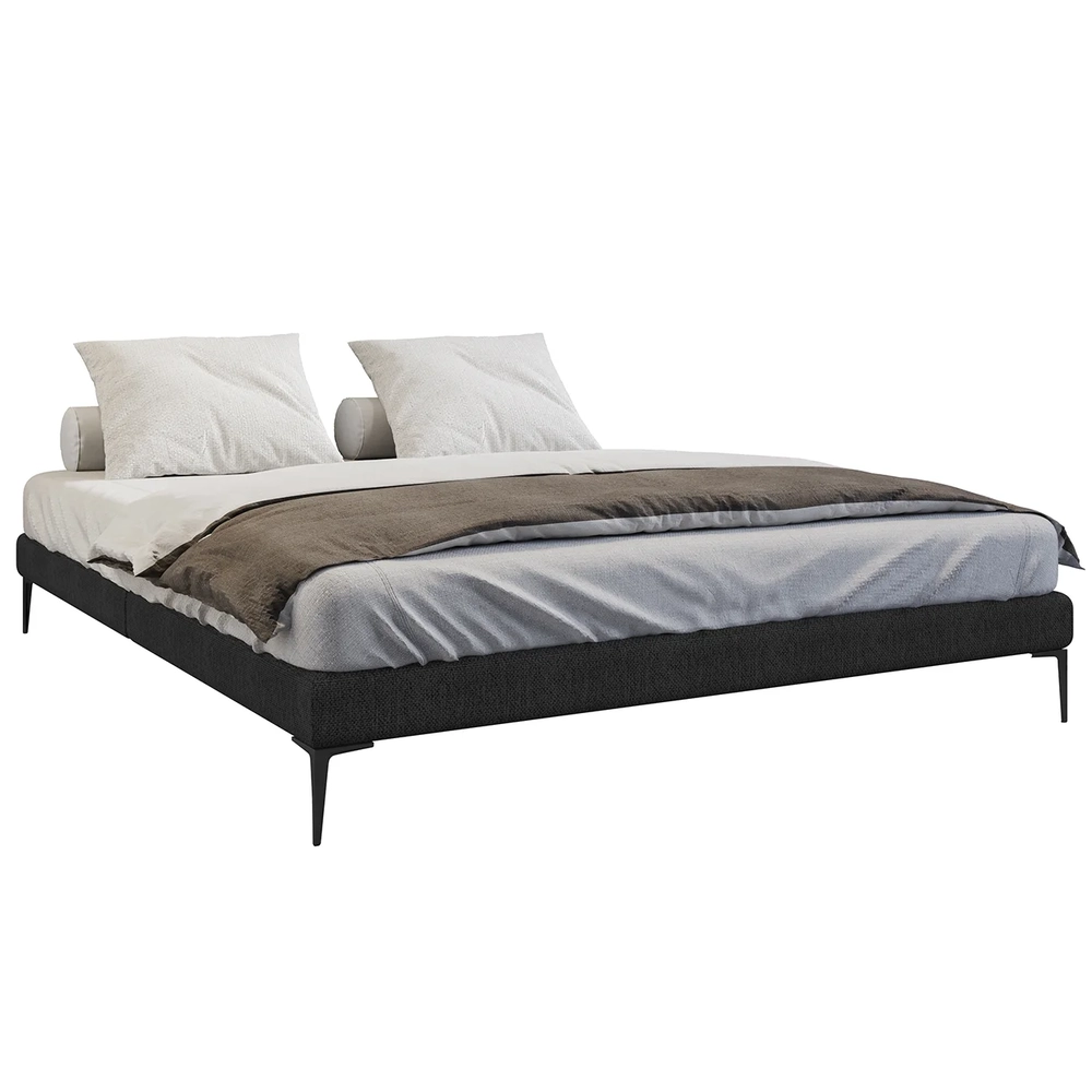 Cama King Base Box 193cm Pés de Ferro Susano Linho Preto Z04 - Mpozenato