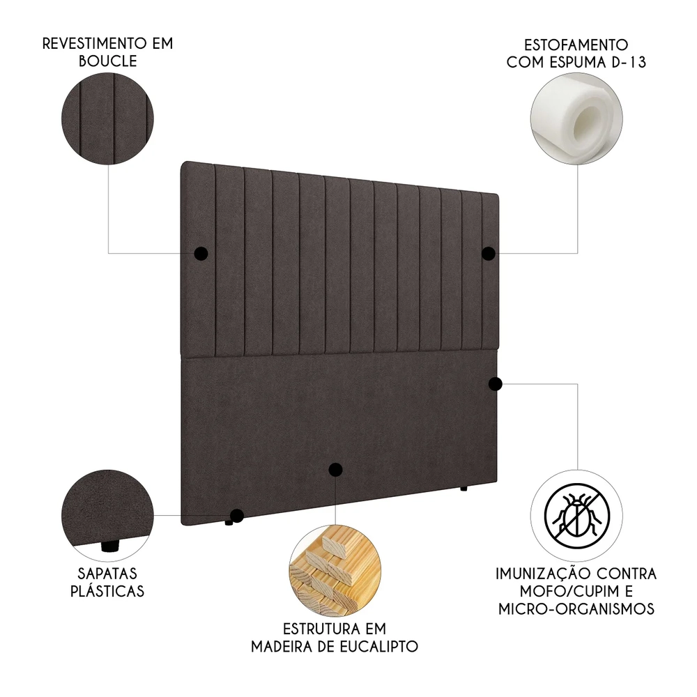 Cabeceira Cama Box Solteiro 90cm Estofada Plutus Boucle Marrom Z04 - Mpozenato