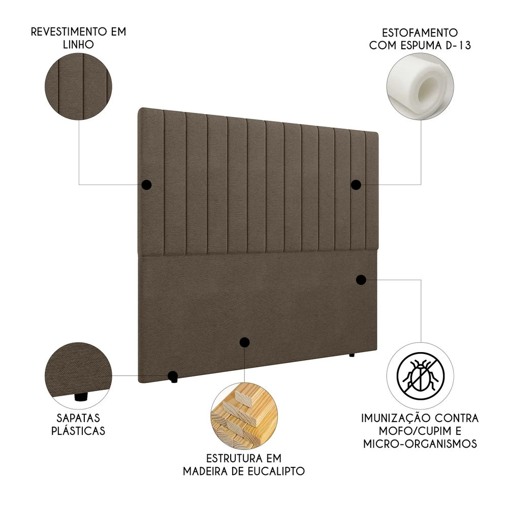 Cabeceira Cama Box Casal 140cm Estofada Plutus Linho Marrom Z04 - Mpozenato