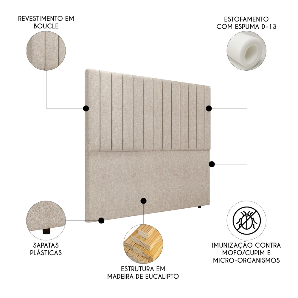 Cabeceira Cama Box King 193cm Estofada Plutus Boucle Bege Z04 - Mpozenato 