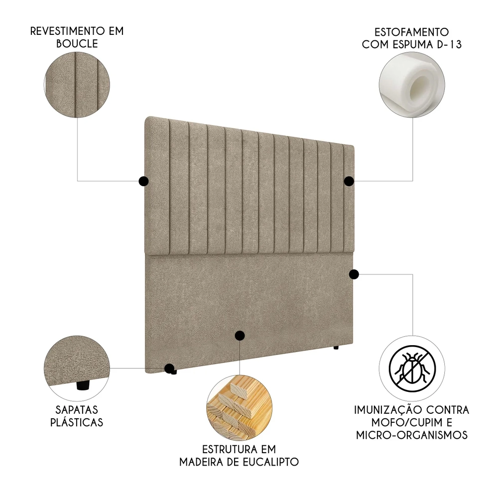 Cabeceira Cama Box King 193cm Estofada Plutus Boucle Capuccino Z04 - Mpozenato
