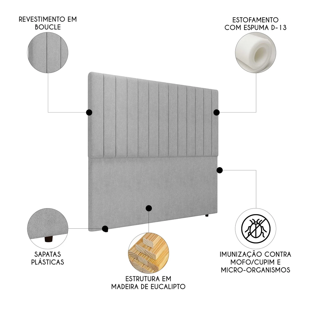 Cabeceira Cama Box King 193cm Estofada Plutus Boucle Cinza Z04 - Mpozenato