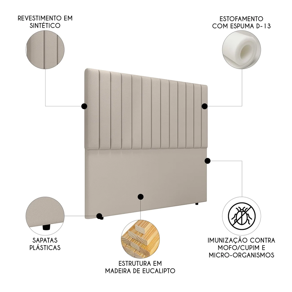 Cabeceira Cama Box King 193cm Estofada Plutus Sintético Bege Z04 - Mpozenato 