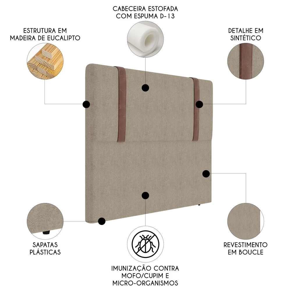 Cabeceira Cama Box Solteiro 90cm Estofada Glory Boucle Capuccino Z04 - Mpozenato