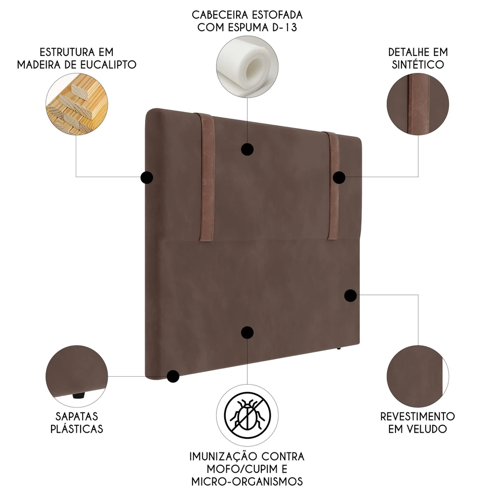 Cabeceira Cama Box King 193cm Estofada Glory Veludo Marrom Z04 - Mpozenato