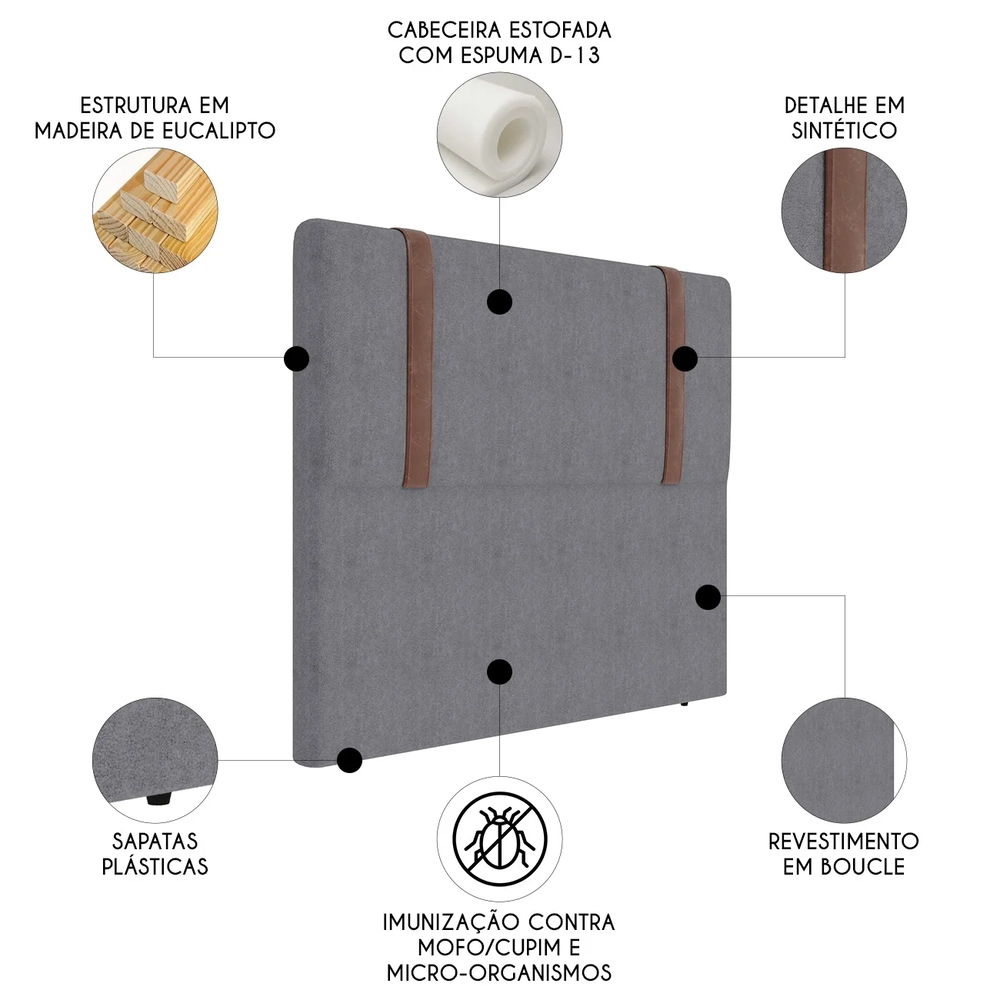 Cabeceira Cama Box King 193cm Estofada Glory Boucle Cinza Z04 - Mpozenato