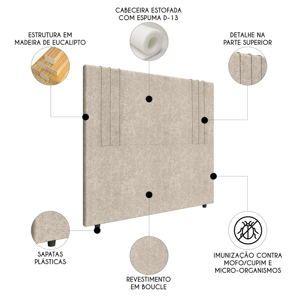 Cabeceira Cama Box Casal 140cm Estofada Rama Boucle Bege Z04 - Mpozenato